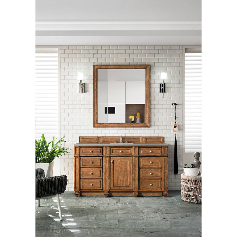 James Martin Bristol 60" Single Vanity Saddle Brown with 3 cm Gray Expo Quartz Top 157-V60S-SBR-3GEX