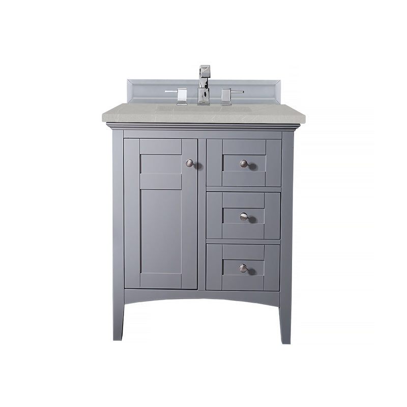 James Martin Palisades 30" Single Vanity Silver Gray with 3 cm Eternal Serena Quartz Top 527-V30-SL-3ESR