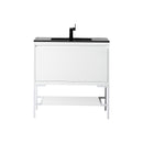 James Martin Milan 35.4" Single Vanity Cabinet Glossy White Glossy White with Charcoal Black Composite Top 801V35.4GWGWCHB