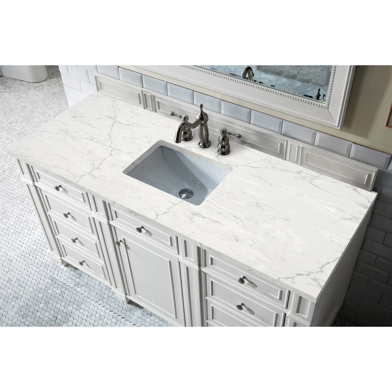 James Martin Bristol 60" Single Vanity Bright White with 3 cm Eternal Jasmine Pearl Quartz Top 157-V60S-BW-3EJP