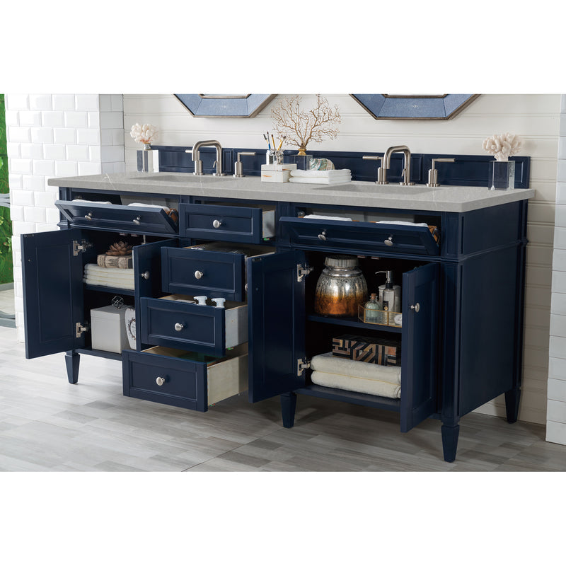 James Martin Brittany 72" Victory Blue Double Vanity with 3 cm Eternal Serena Quartz Top 650-V72-VBL-3ESR