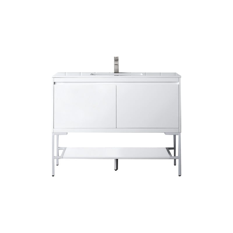 James Martin Milan 47.3" Single Vanity Cabinet Glossy White Glossy White with Glossy White Composite Top 801V47.3GWGWGW