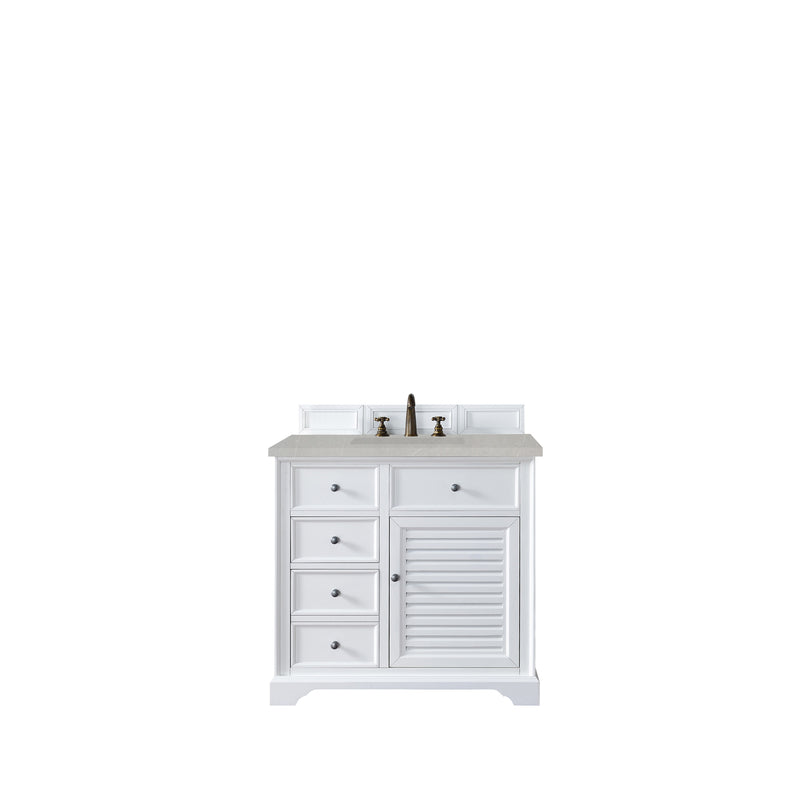 James Martin Savannah 36" Single Vanity Cabinet Bright White with 3 cm Eternal Serena Quartz Top 238-104-V36-BW-3ESR