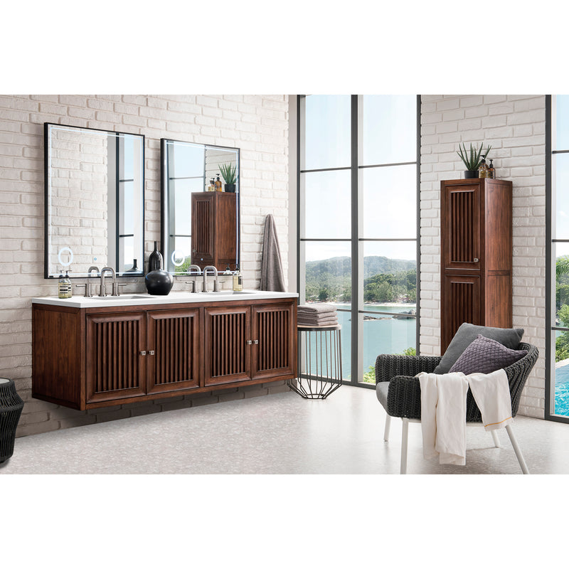 James Martin Athens 72" Double Vanity Cabinet Mid Century Acacia with 3 cm Classic White Quartz Top E645-V72-MCA-3CLW