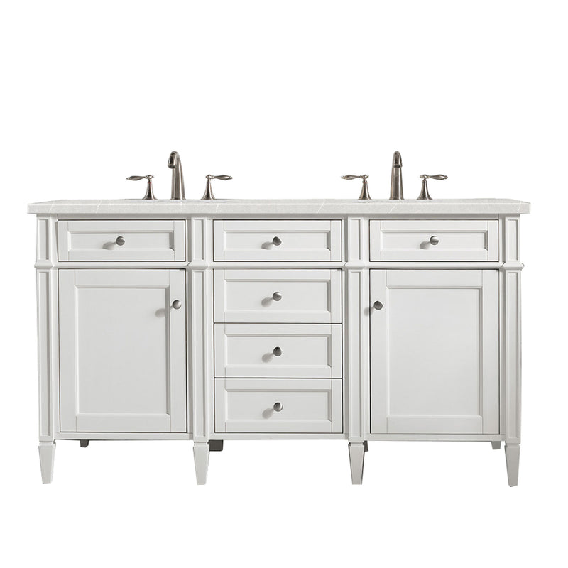 James Martin Brittany 60" Bright White Double Vanity with 3 cm Eternal Serena Quartz Top 650-V60D-BW-3ESR