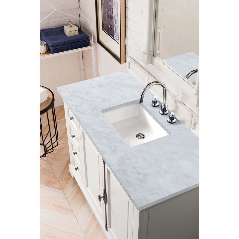 James Martin Providence 48" Bright White Single Vanity with 3 cm Carrara Marble Top 238-105-V48-BW-3CAR