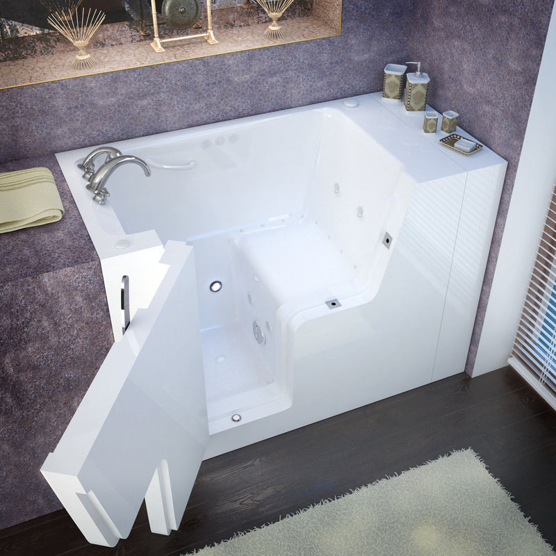 MediTub Wheel Chair Accessible 29" x 53" Left Drain White Whirlpool and Air Jetted Wheelchair Accessible Bathtub