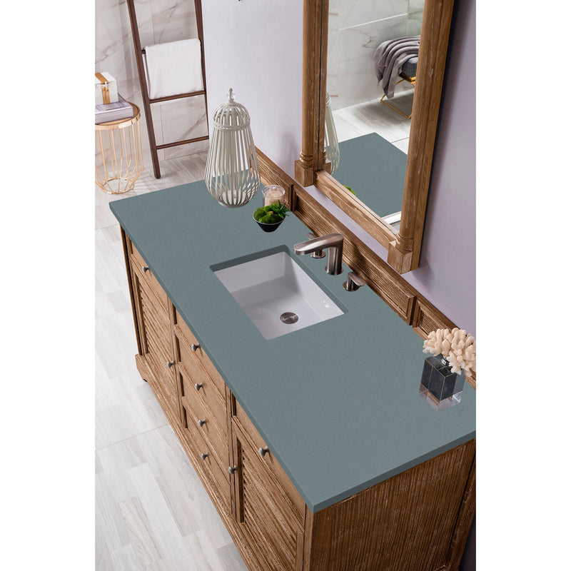 James Martin Savannah 60" Single Vanity Cabinet Driftwood with 3 cm Cala Blue Quartz Top 238-104-5311-3CBL