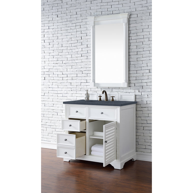 James Martin Savannah 36" Single Vanity Cabinet Bright White with 3 cm Charcoal Soapstone Quartz Top 238-104-V36-BW-3CSP