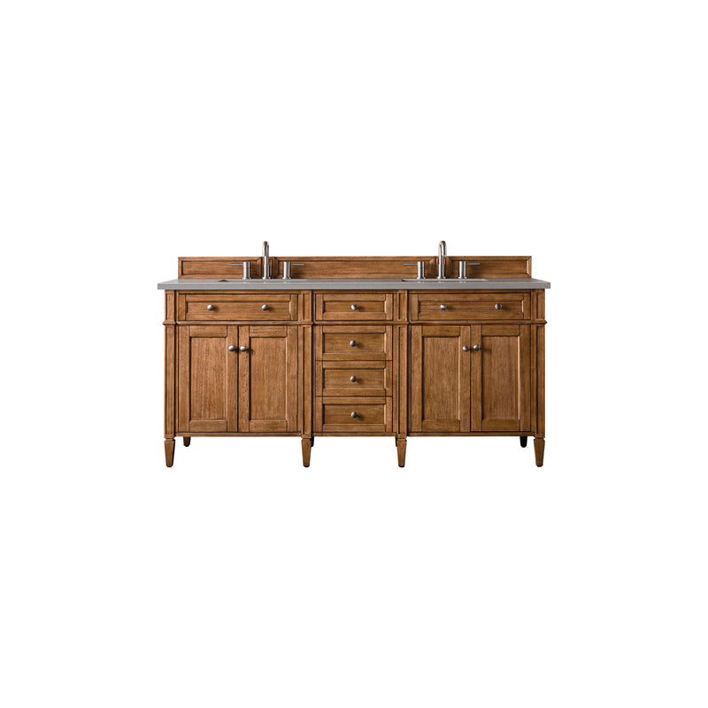 James Martin Brittany 72" Saddle Brown Double Vanity with 3 cm Grey Expo Quartz Top 650-V72-SBR-3GEX