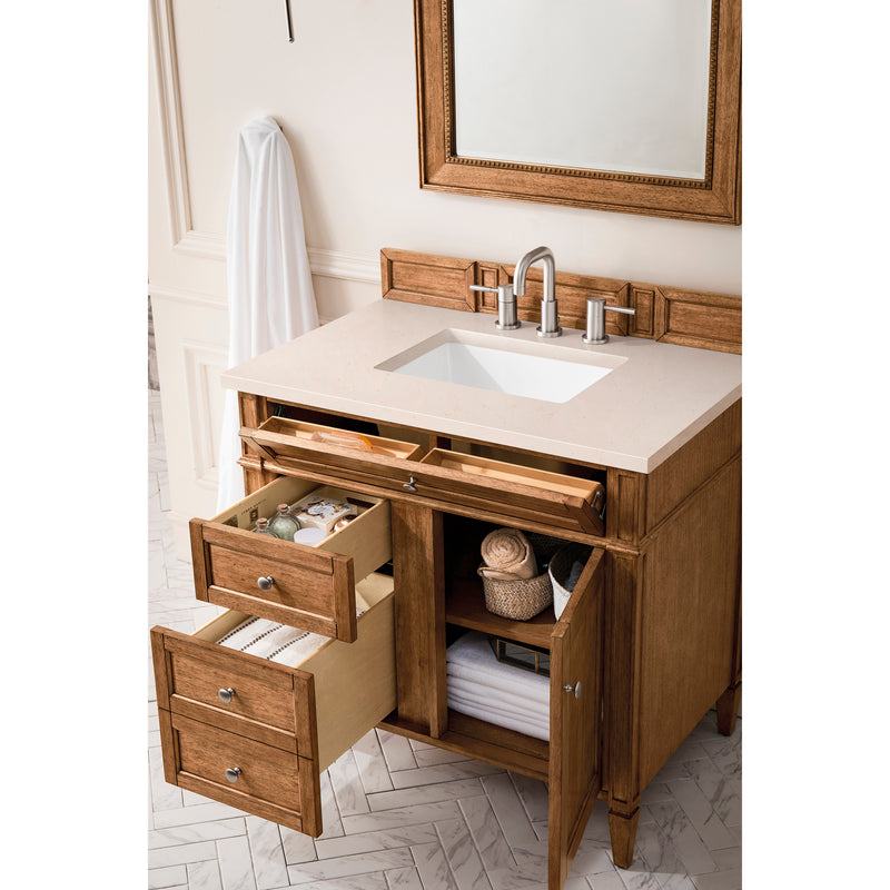 James Martin Brittany 36" Saddle Brown Single Vanity with 3 cm Eternal Marfil Quartz Top 650-V36-SBR-3EMR