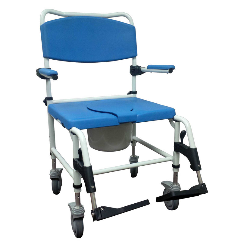 Drive Medical Aluminum Bariatric Rehab Shower Commode Chair with Two Rear-Locking Casters