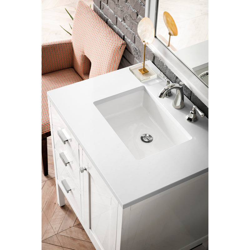 James Martin Addison 30" Single Vanity Cabinet Glossy White with 3 cm Classic White Quartz Top E444-V30-GW-3CLW