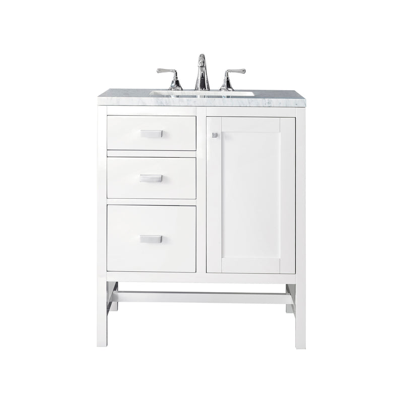 James Martin Addison 30" Single Vanity Cabinet Glossy White with 3 cm Arctic Fall Solid Surface Countertop E444-V30-GW-3AF