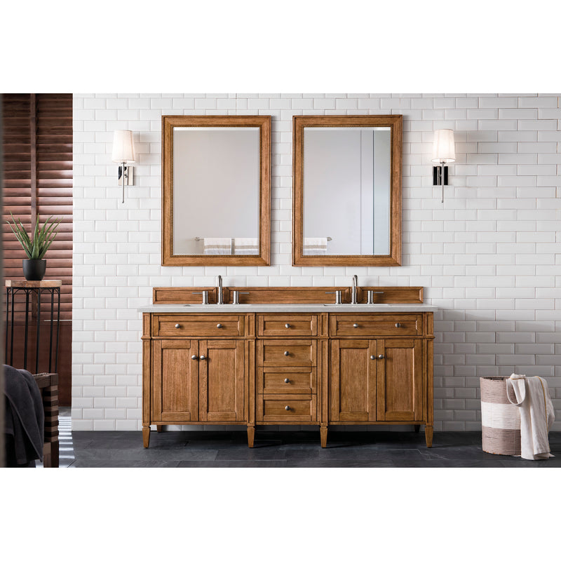 James Martin Brittany 72" Saddle Brown Double Vanity with 3 cm Eternal Serena Quartz Top 650-V72-SBR-3ESR