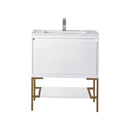 James Martin Milan 31.5" Single Vanity Cabinet Glossy White Radiant Gold with Glossy White Composite Top 801V31.5GWRGDGW