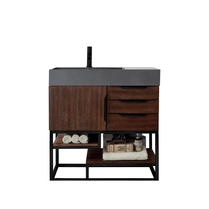 James Martin Columbia 36" Single Vanity Coffee Oak Matte Black with Dusk Grey Glossy Composite Top 388-V36-CFO-MB-DGG