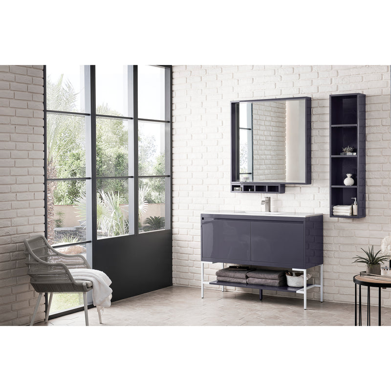 James Martin Milan 47.3" Single Vanity Cabinet Modern Gray Glossy Glossy White with Glossy White Composite Top 801V47.3MGGGWGW