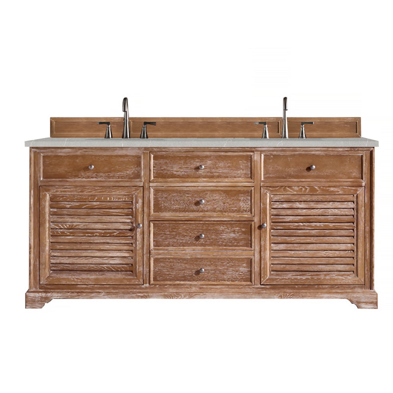 James Martin Savannah 72" Double Vanity Cabinet Driftwood with 3 cm Eternal Serena Quartz Top 238-104-5711-3ESR