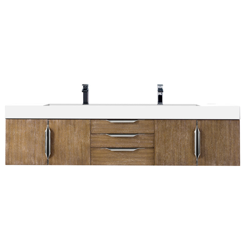 James Martin Mercer Island 72" Double Vanity Latte Oak with Glossy White Composite Top 389-V72D-LTO-A-GW