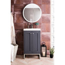 James Martin Chianti 20" Single Vanity Cabinet Mineral Gray Brushed Nickel with White Glossy Resin Countertop E303-V20-MG-BNK-WG