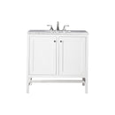 James Martin Addison 36" Single Vanity Cabinet with Doors Glossy White with 3 cm Arctic Fall Solid Surface Countertop E445-V36-GW-3AF