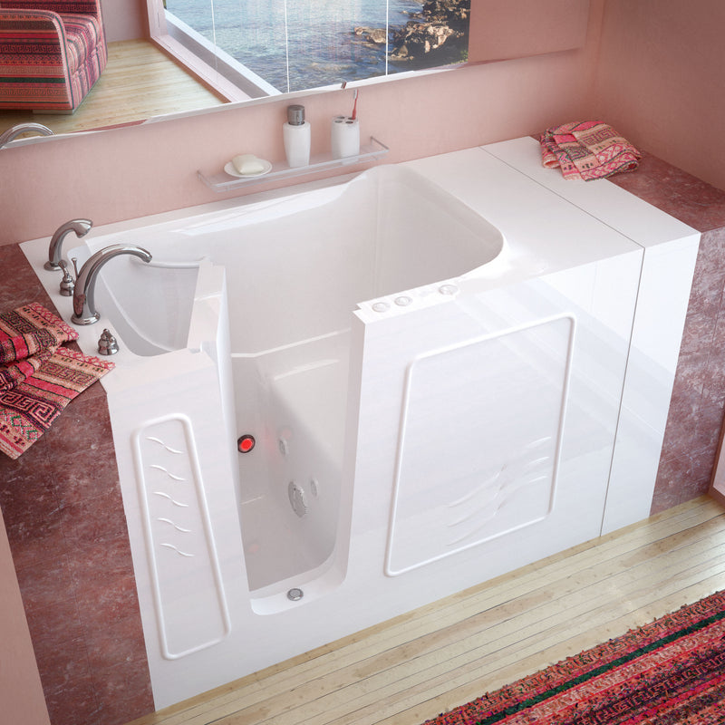 MediTub Walk-In 30" x 53" Left Drain White Whirlpool Jetted Walk-In Bathtub