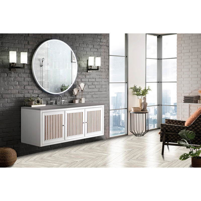 James Martin Athens 60" Single Vanity Cabinet Glossy White with 3 cm Gray Expo Quartz Top E645-V60S-GW-3GEX