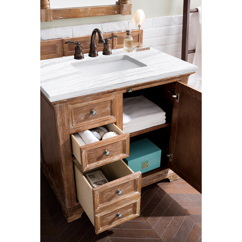 James Martin Providence 36" Driftwood Single Vanity with 3 cm Arctic Fall Solid Surface Top 238-105-5511-3AF