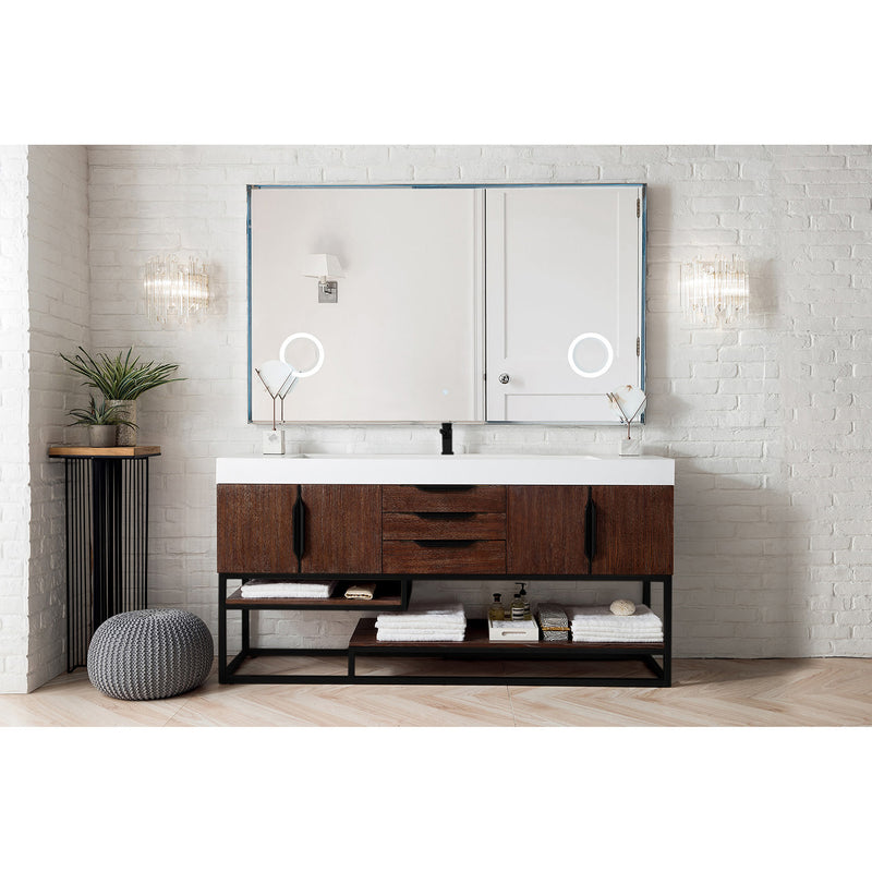 James Martin Columbia 72" Single Vanity Coffee Oak Matte Black with Glossy White Composite Top 388-V72S-CFO-MB-GW