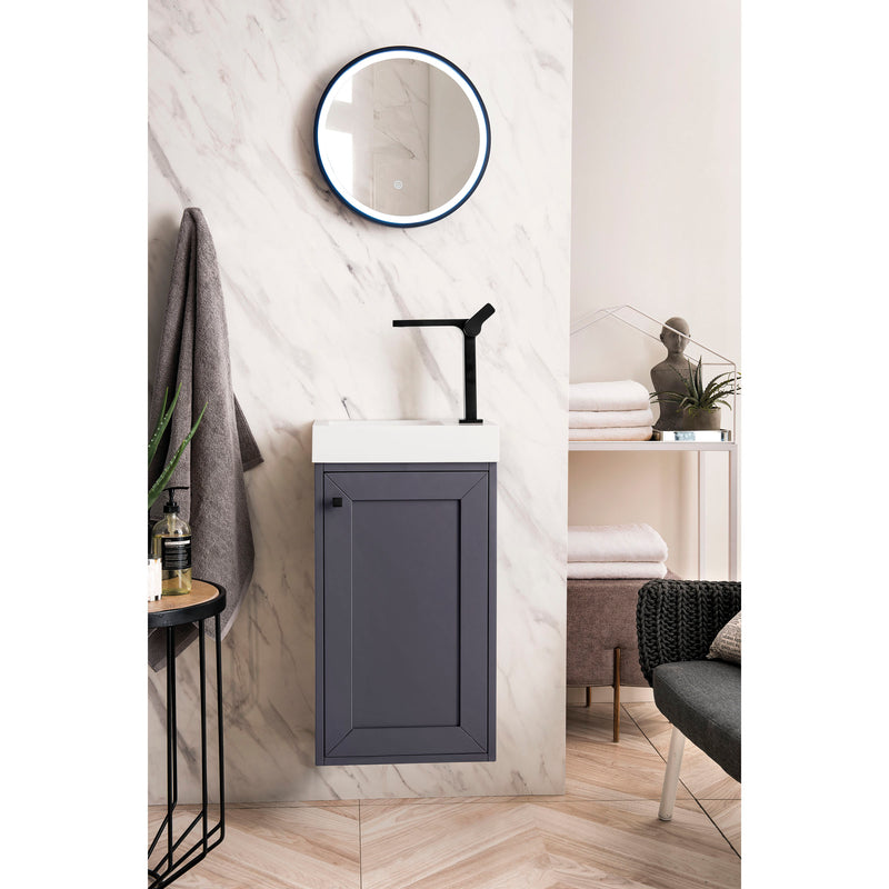 James Martin Chianti 16" Single Vanity Cabinet Mineral Gray with White Glossy Resin Countertop E303-V16-MG-WG