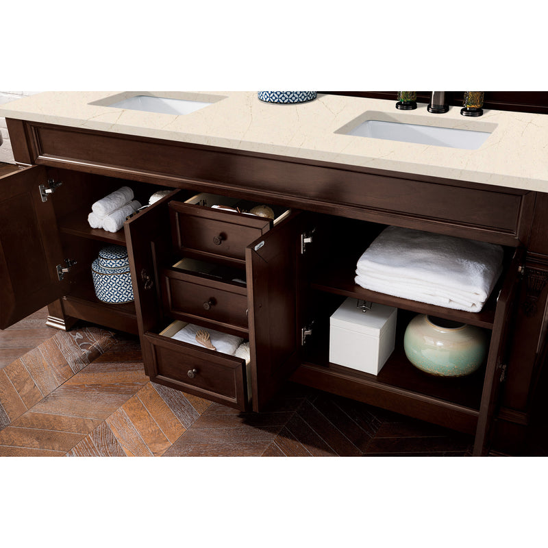 James Martin Brookfield 72" Burnished Mahogany Double Vanity with 3 cm Eternal Marfil Quartz Top 147-114-5761-3EMR