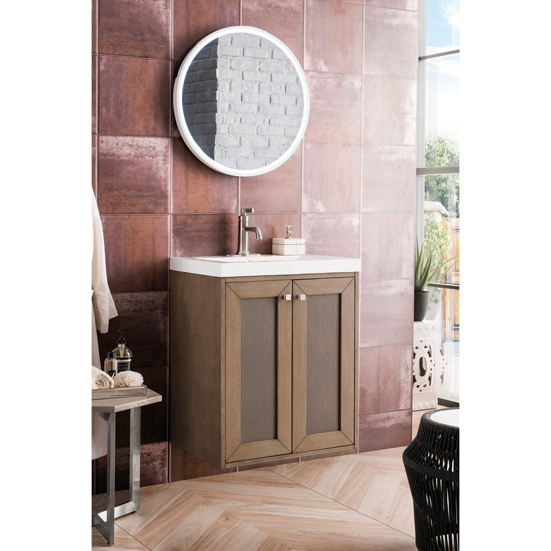 James Martin Chianti 24" Single Vanity Cabinet Whitewashed Walnut with White Glossy Resin Countertop E303-V24-WW-WG