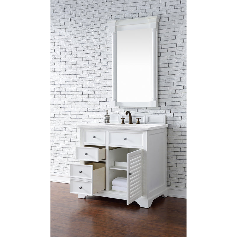 James Martin Savannah 36" Bright White Single Vanity with 3 cm Arctic Fall Solid Surface Top 238-104-V36-BW-3AF