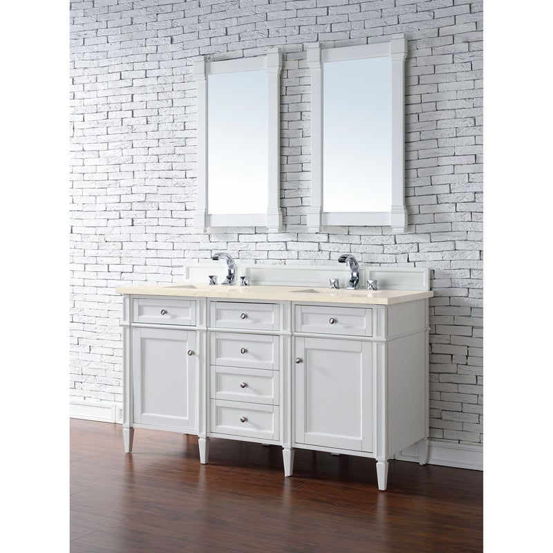 James Martin Brittany 60" Bright White Double Vanity with 3 cm Eternal Marfil Quartz Top 650-V60D-BW-3EMR