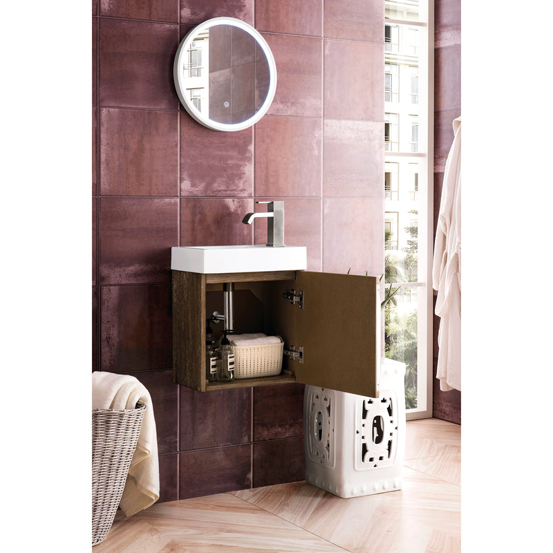 James Martin Columbia 16" Single Vanity Cabinet Latte Oak with White Glossy Resin Countertop 388-V16-LTO-WG