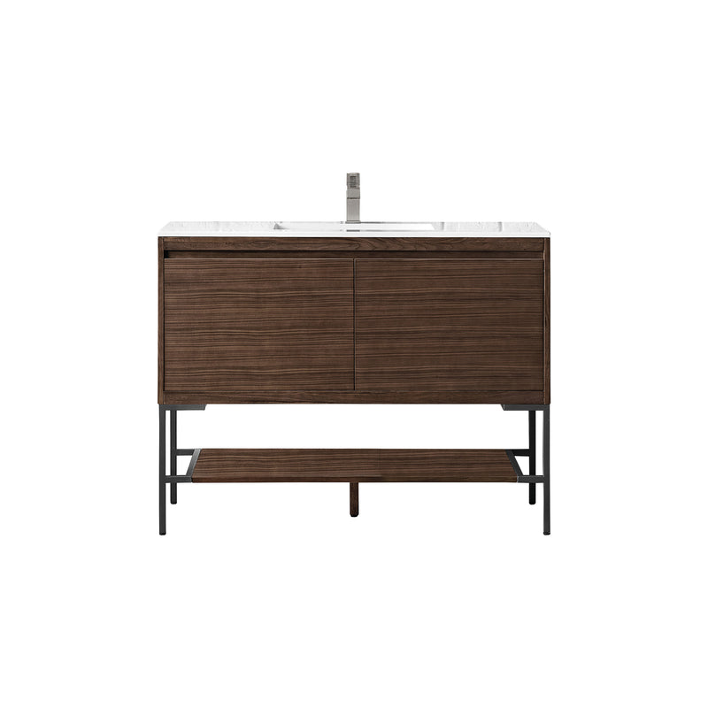 James Martin Milan 47.3" Single Vanity Cabinet Mid Century Walnut Matte Black with Glossy White Composite Top 801V47.3WLTMBKGW