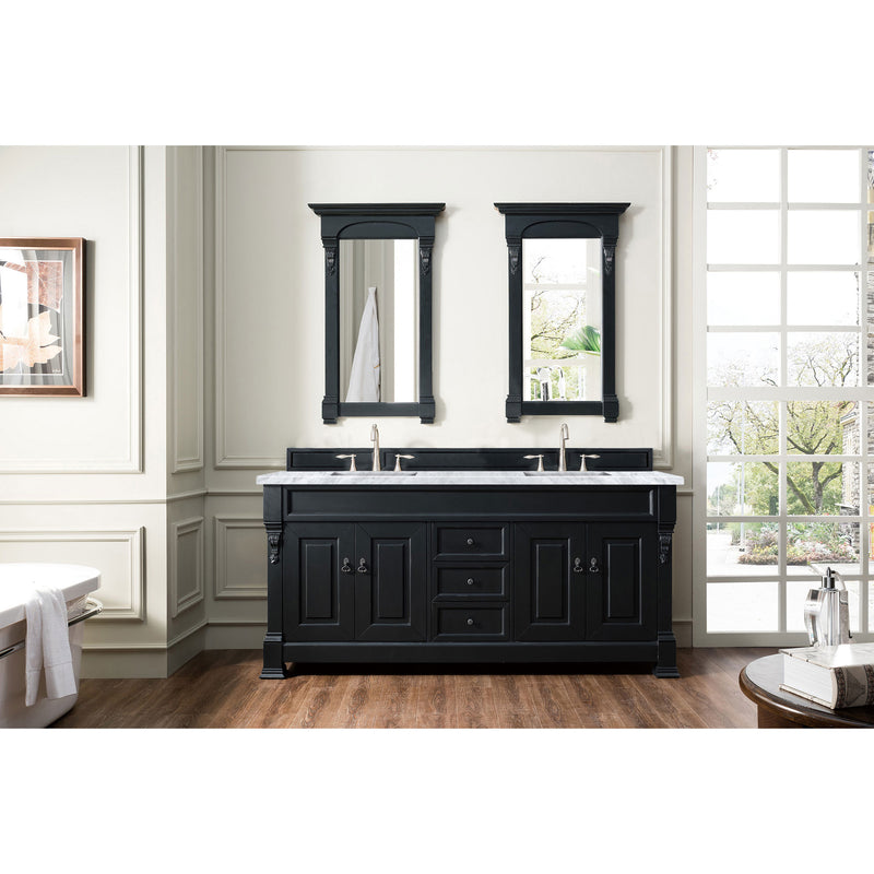 James Martin Brookfield 72" Antique Black Double Vanity with 3 cm Carrara Marble Top 147-114-5731-3CAR