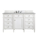 James Martin Brittany 60" Bright White Single Vanity with 3 cm Eternal Serena Quartz Top 650-V60S-BW-3ESR