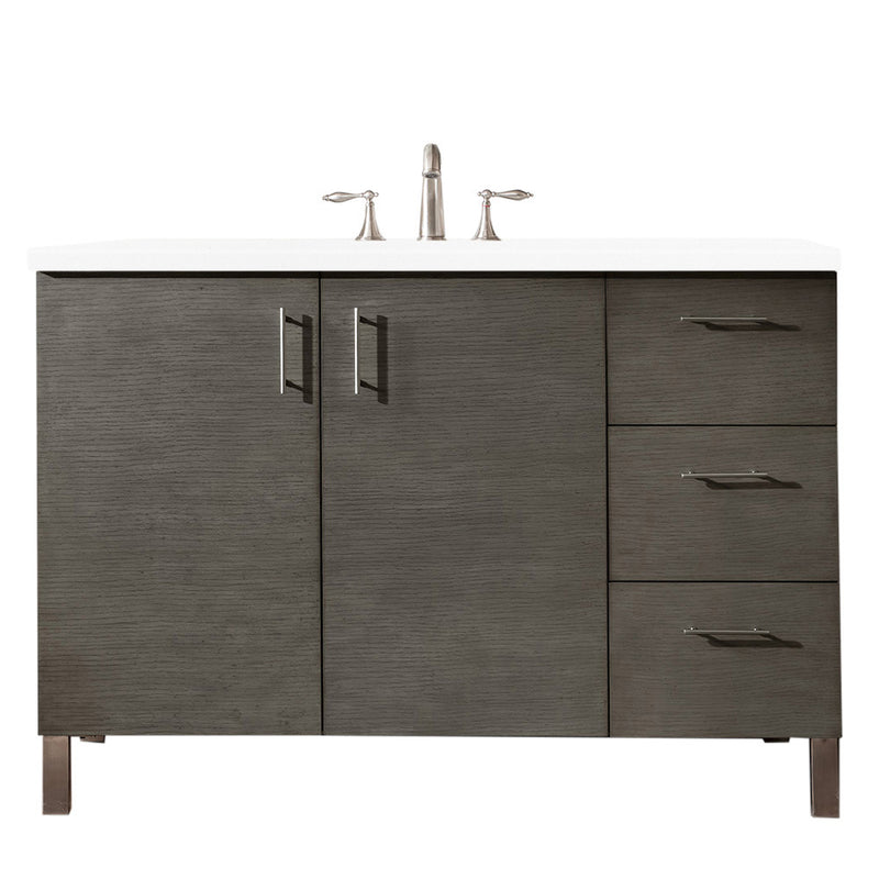 James Martin Metropolitan 48" Single Vanity Silver Oak with 3 cm Classic White Quartz Top 850-V48-SOK-3CLW