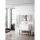 James Martin Milan 35.4" Single Vanity Cabinet Glossy White Matte Black with Glossy White Composite Top 801V35.4GWMBKGW