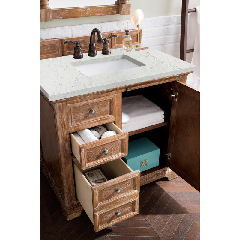 James Martin Providence 36" Single Vanity Cabinet Driftwood with 3 cm Eternal Jasmine Pearl Quartz Top 238-105-5511-3EJP