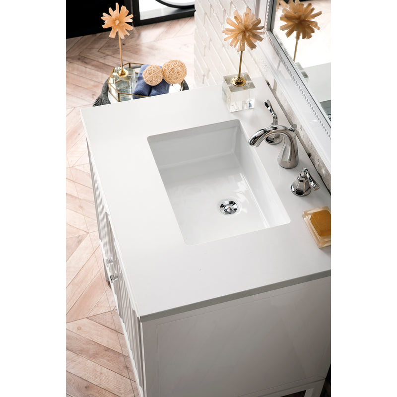 James Martin Athens 30" Single Vanity Cabinet Glossy White with 3 cm Classic White Quartz Top E645-V30-GW-3CLW