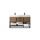 James Martin Columbia 59" Double Vanity Latte Oak Matte Black with Glossy White Composite Top 388-V59D-LTO-MB-GW