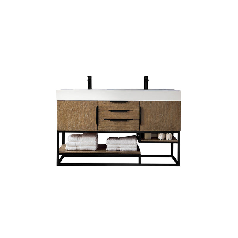 James Martin Columbia 59" Double Vanity Latte Oak Matte Black with Glossy White Composite Top 388-V59D-LTO-MB-GW