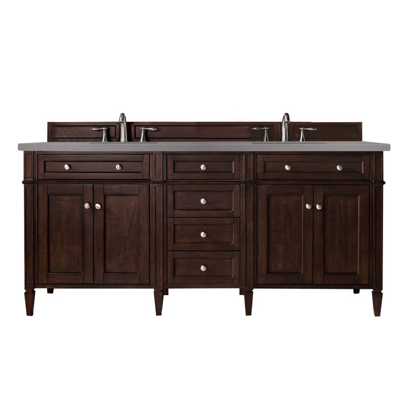 James Martin Brittany 72" Burnished Mahogany Double Vanity with 3 cm Grey Expo Quartz Top 650-V72-BNM-3GEX