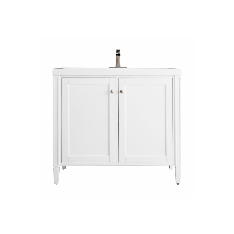 James Martin Britannia 39.5" Single Vanity Cabinet Glossy White with White Glossy Resin Countertop E652-V39.5-GW-WG