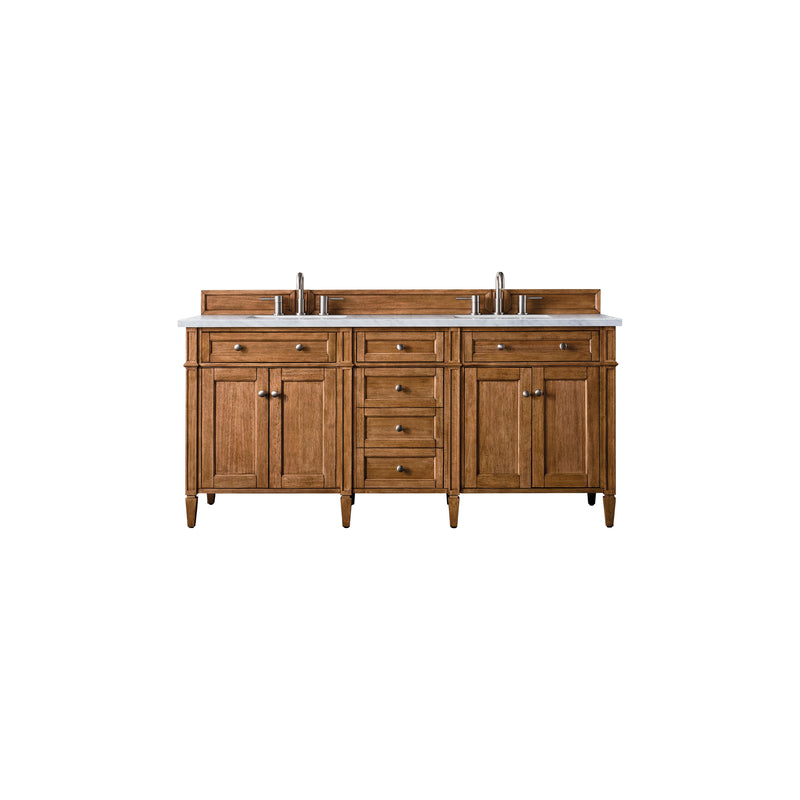 James Martin Brittany 72" Saddle Brown Double Vanity with 3 cm Arctic Fall Solid Surface Top 650-V72-SBR-3AF