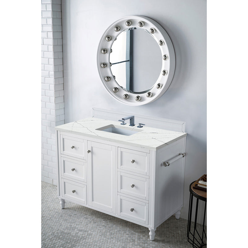 James Martin Copper Cove Encore 48" Single Vanity Bright White with 3 cm Ethereal Noctis Quartz Top 301-V48-BW-3ENC