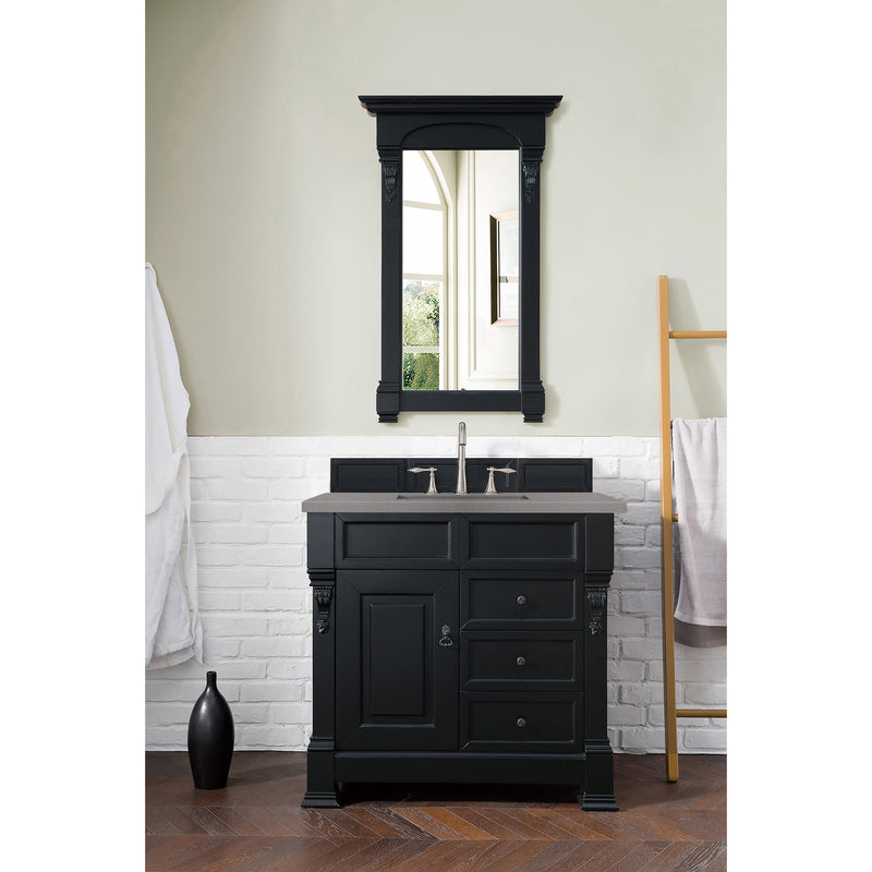 James Martin Brookfield 36" Antique Black Single Vanity with 3 cm Gray Expo Quartz Top 147-114-5536-3GEX